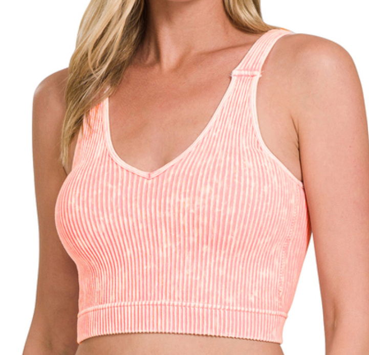 Washed Ribbed Bralette: Dusty Pink