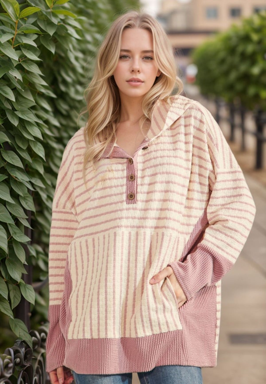 The Most Mauve Striped Hoodie Knit