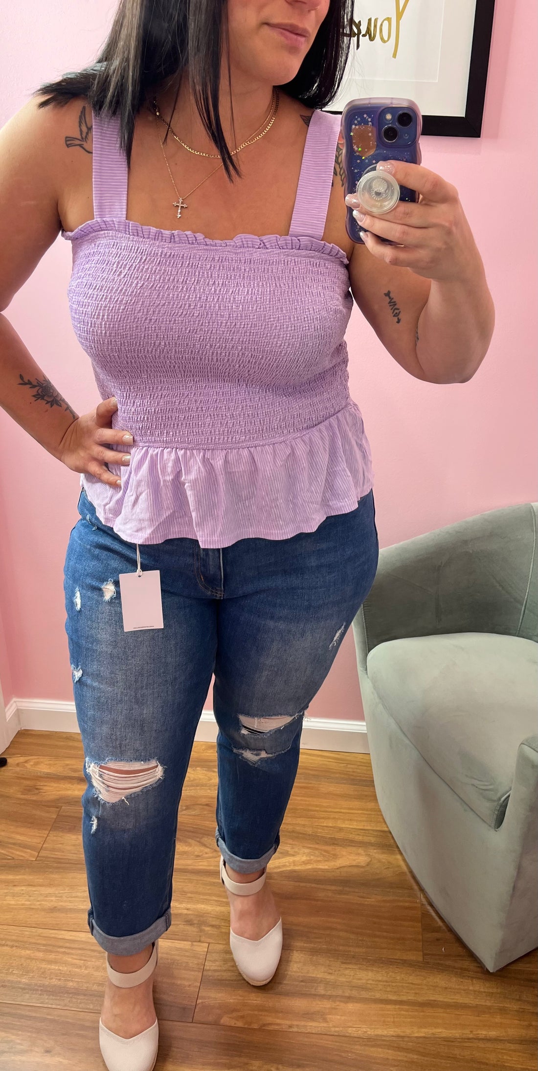 Pure Lavender Smocked Knit Tank