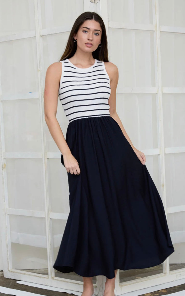 Multi Media Stripe White Dress