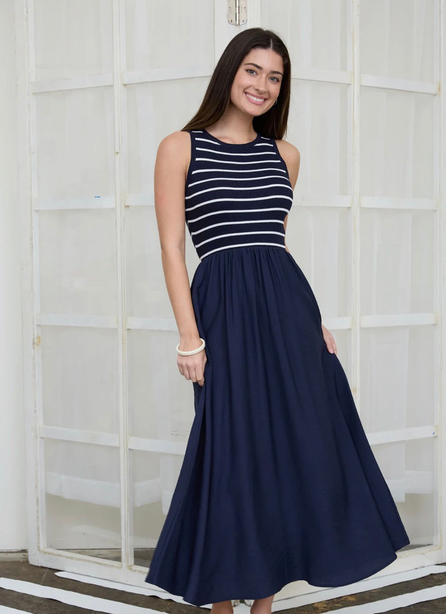 Multi Media Stripe Navy Dress