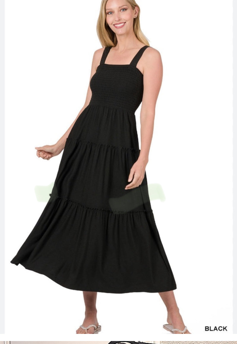 Darker Hours Black Smocked Dress
