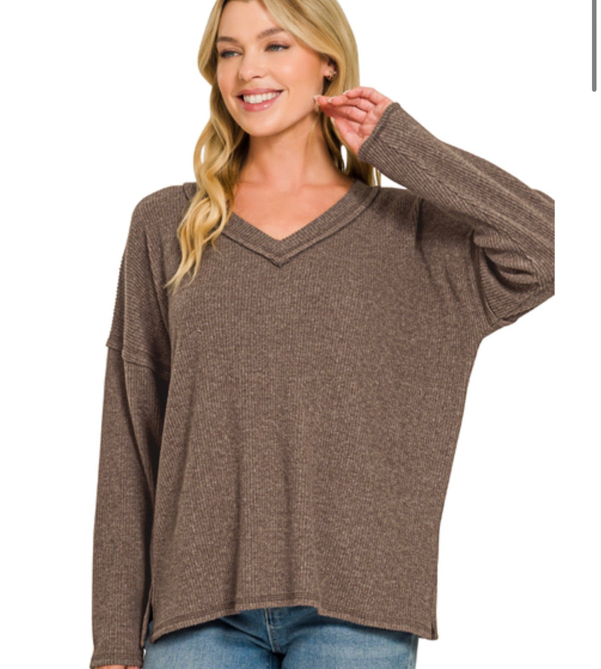 Chocolate V Neck Drop Shoulder Tee