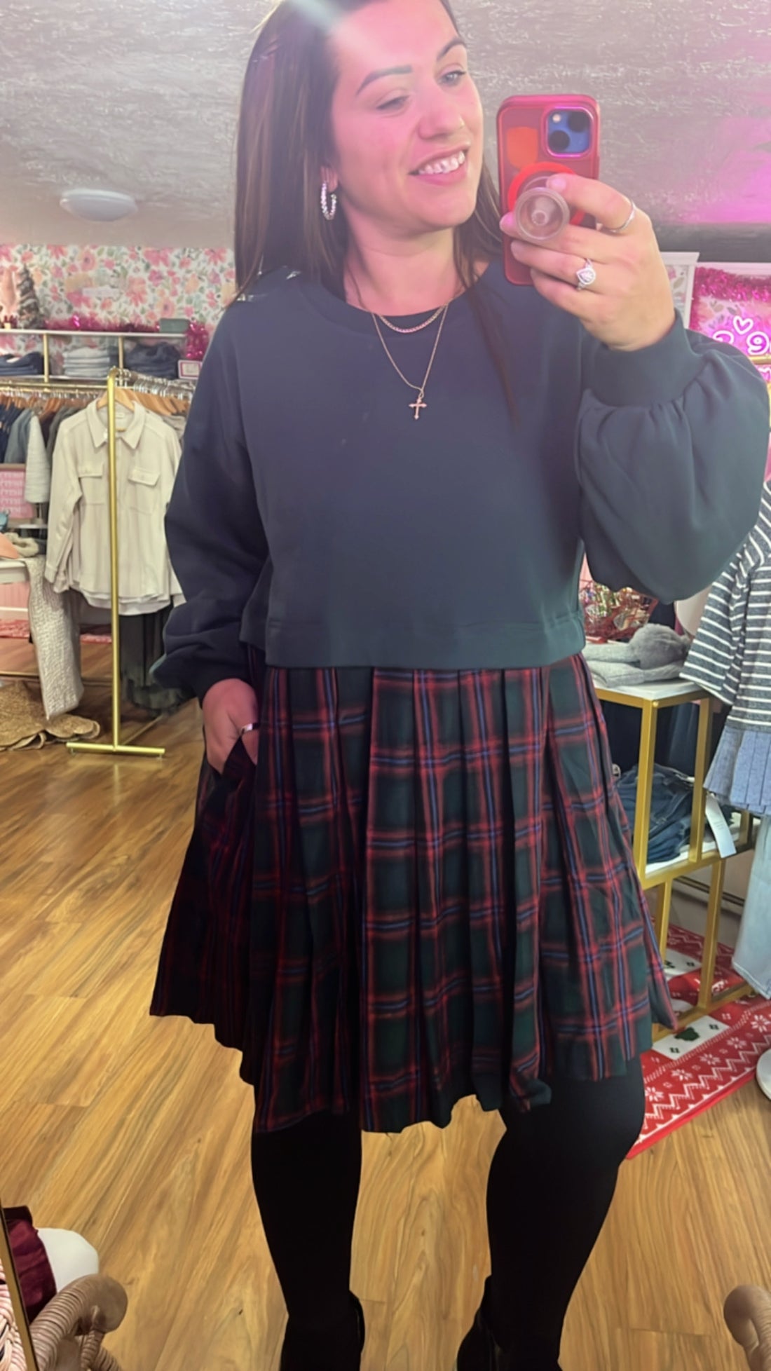 Noel Mixed Media Plaid Dress