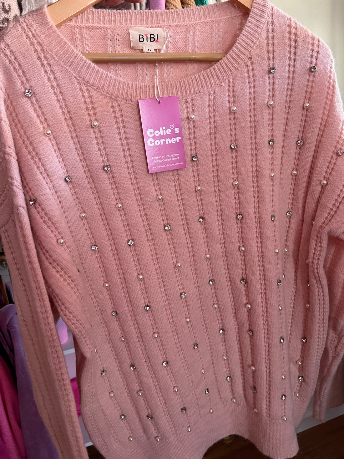 Blush Rhinestone Pearl Sweater