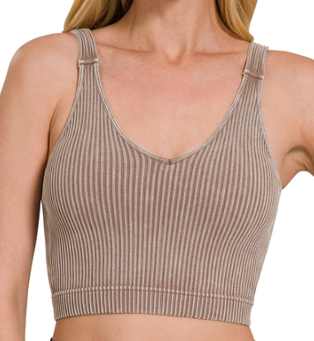 Washed Ribbed Bralette: Mocha