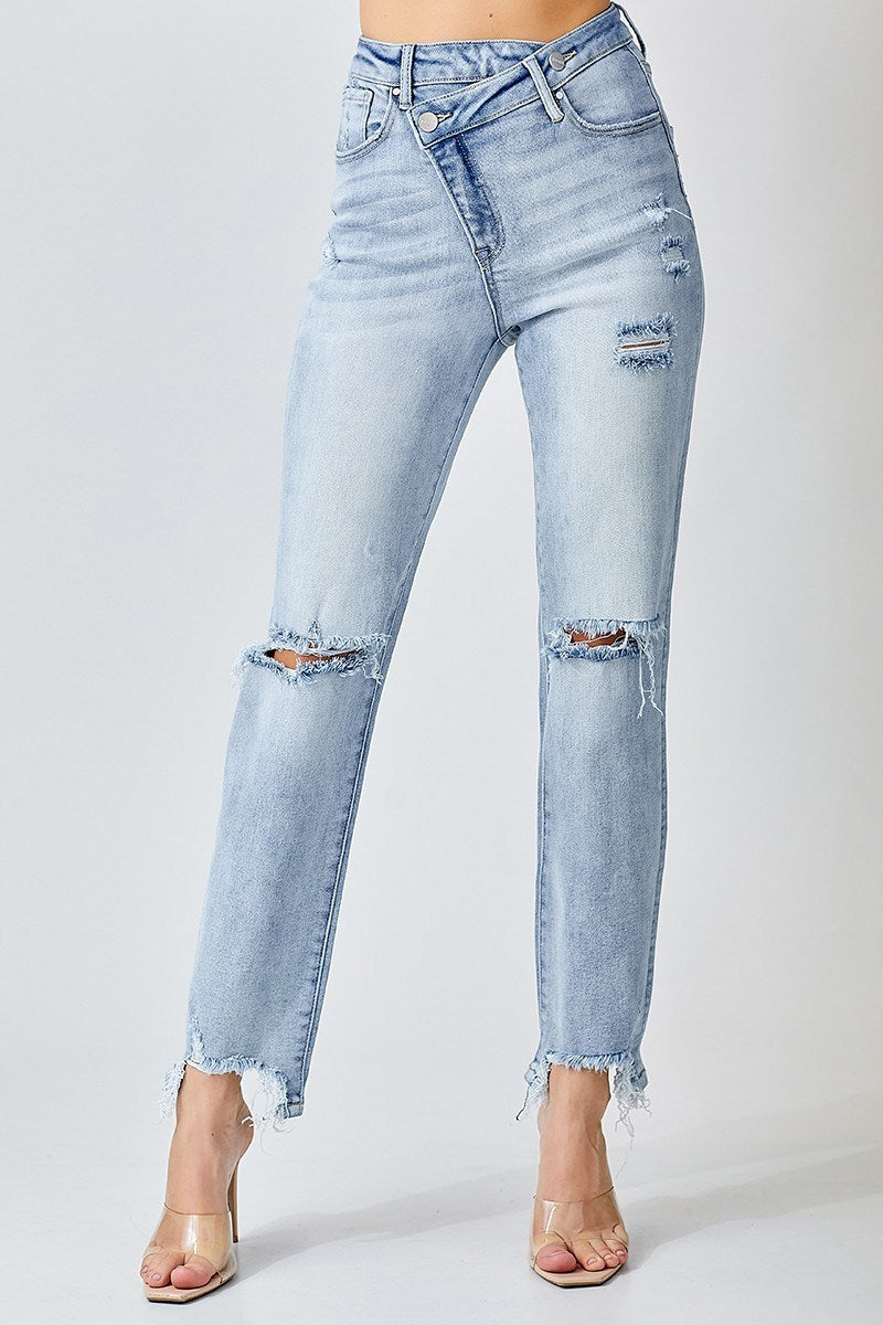 Criss Cross Girlfriend Jeans - Light