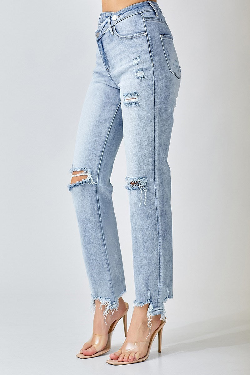 Criss Cross Girlfriend Jeans - Light
