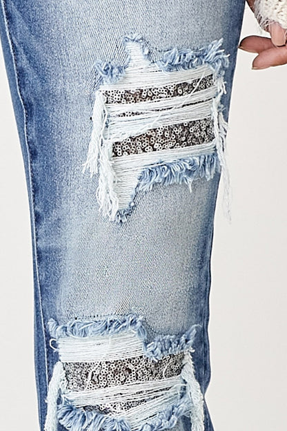Starry Night Sequin Patched Denim