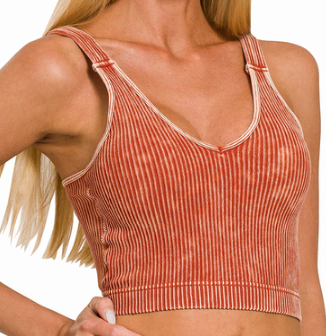 Washed Ribbed Bralette: Rust