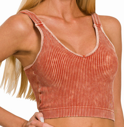 Washed Ribbed Bralette: Rust