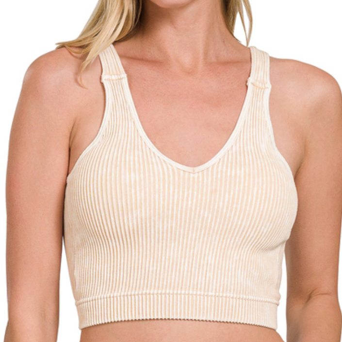 Washed Ribbed Bralette: Sand