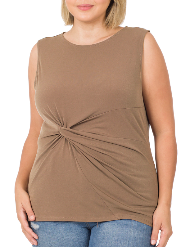 Mocha Knot Front Twist Tank
