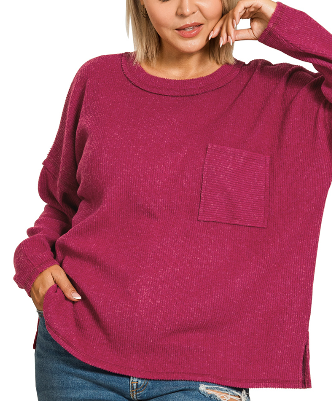 Brushed Hacci PLUS Crewneck - Cabernet