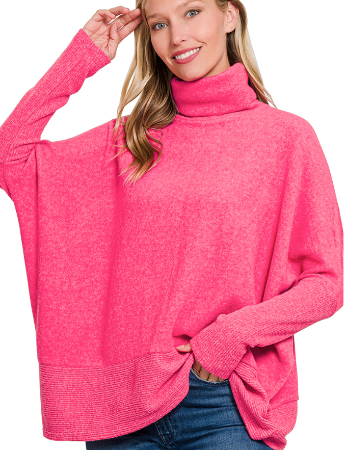 Brushed Hacci Turtleneck Hot Pink
