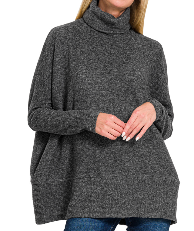 Brushed Hacci Turtleneck Onyx/Charcoal