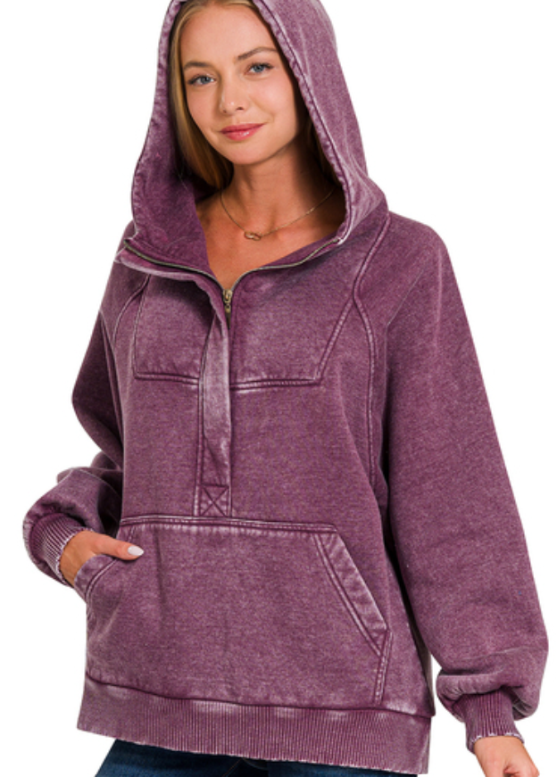 1/2 Zip Favorite Hoodie - Eggplant