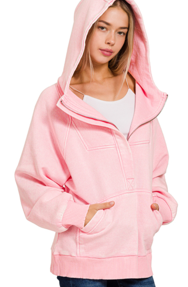 1/2 Zip Favorite Hoodie - Pink