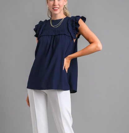Nautical Ruffle Sleeveless Top