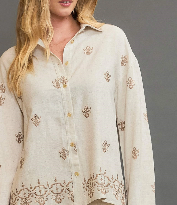 Linen Fleur Button Down Top