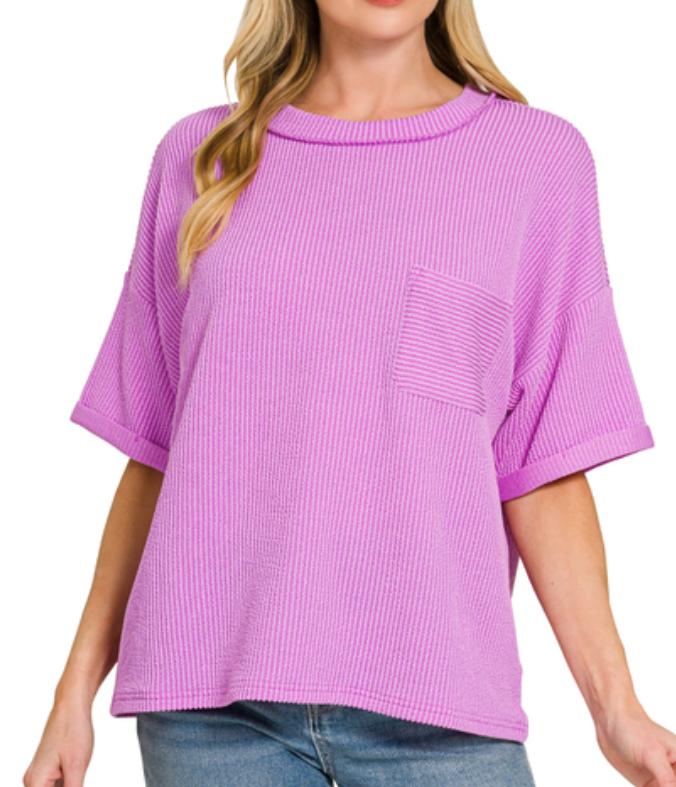 Robbie Ribbed Short Sleeve - Spring Lilac