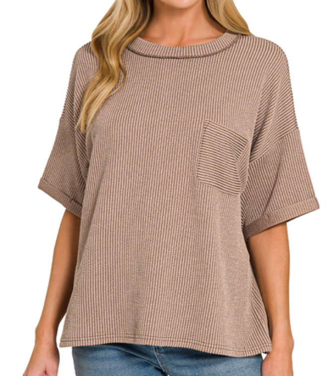 Robbie Ribbed Short Sleeve - Mocha
