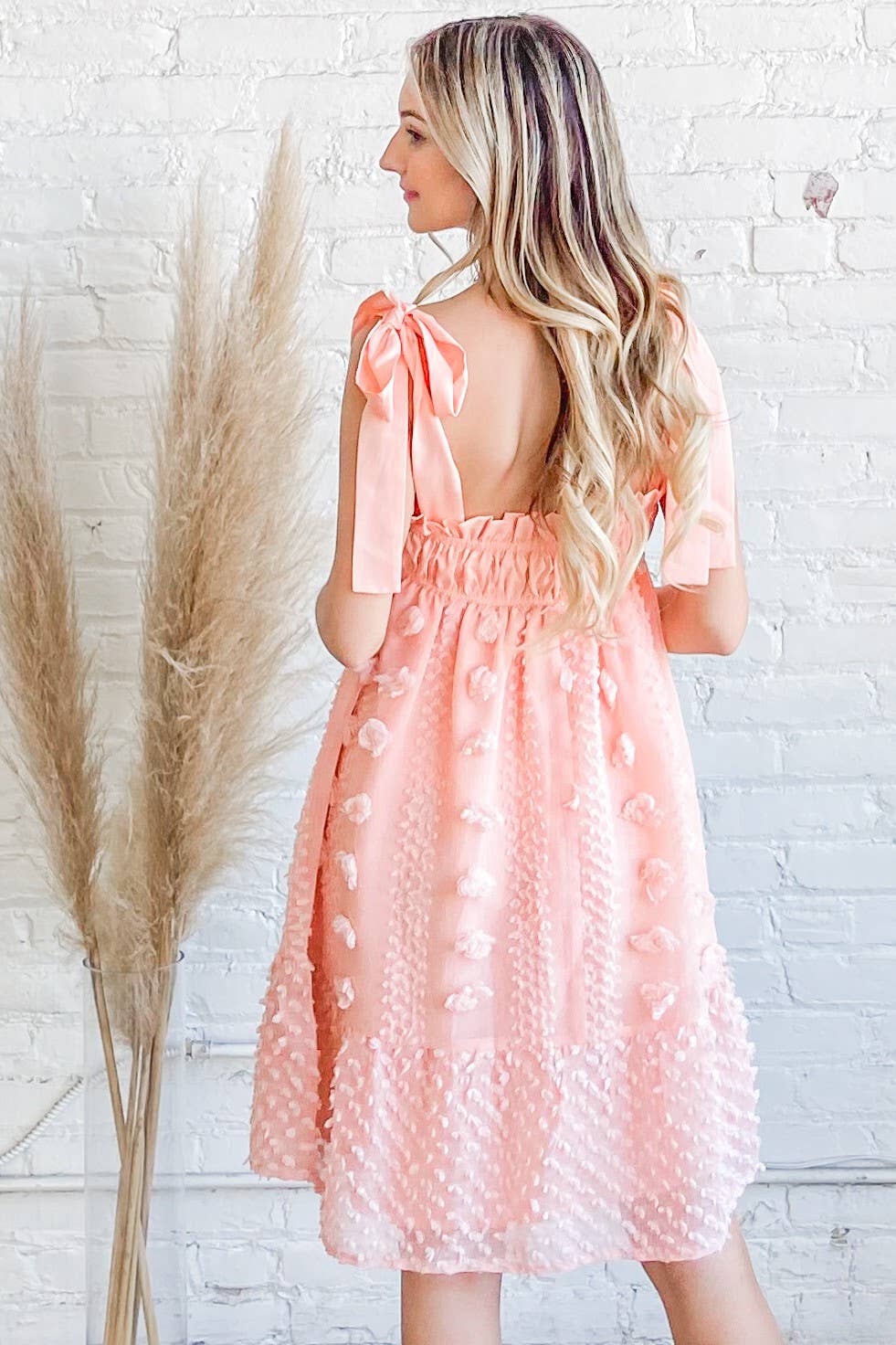 Double Pompom Florence Dress - PEACH