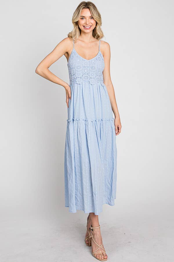 Aqua Sky Crochet Midi Dress