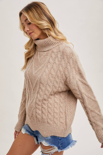 Scallop Hem Turtleneck Sweater