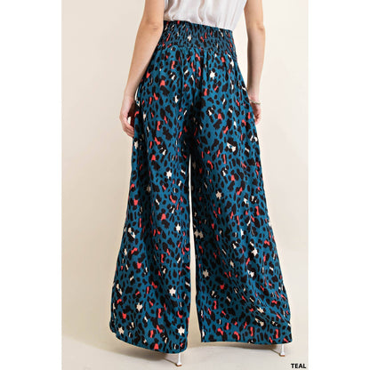 Animal Print Wide Leg Pants TEAL