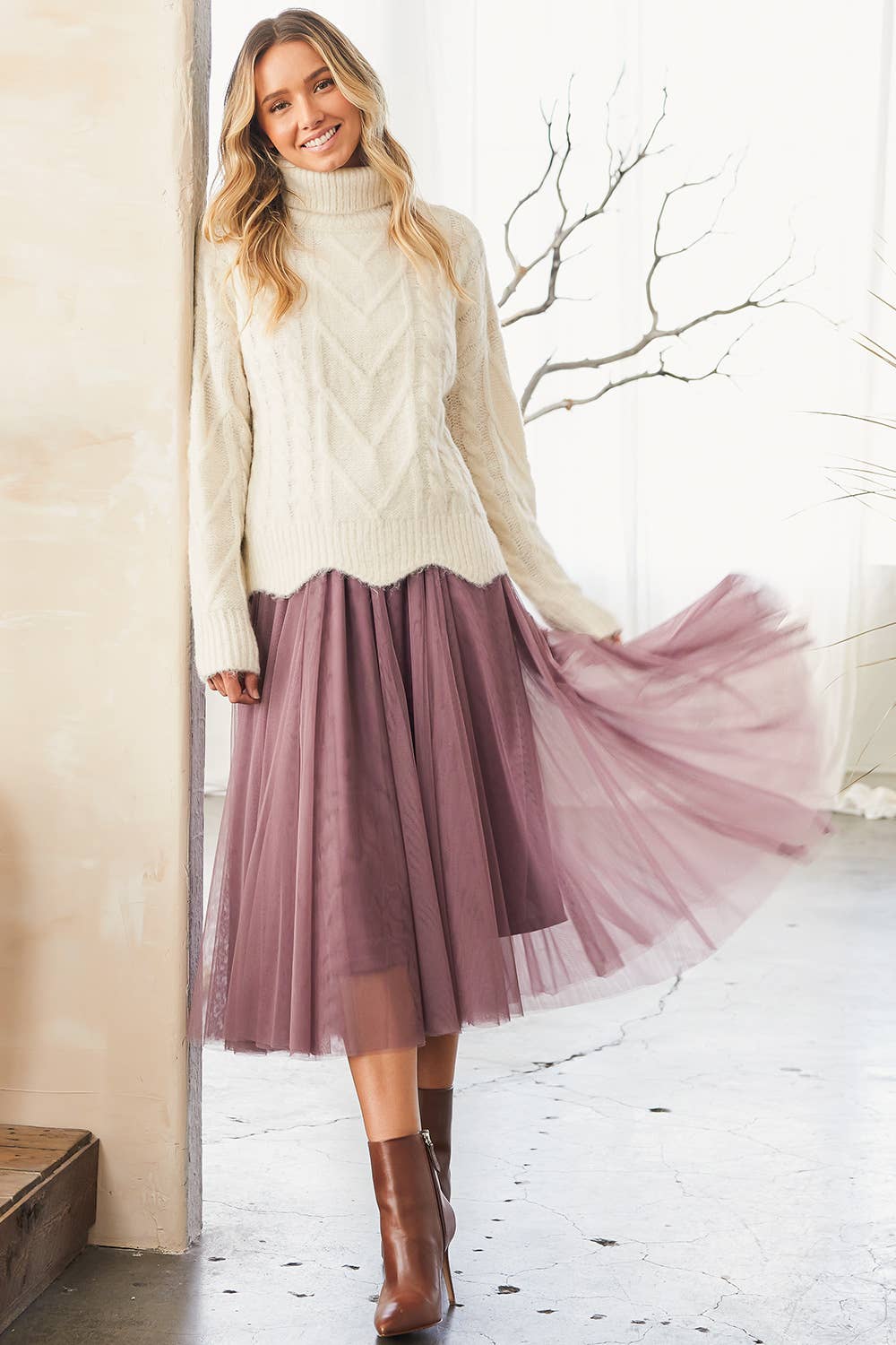 Scallop Hem Turtleneck Sweater