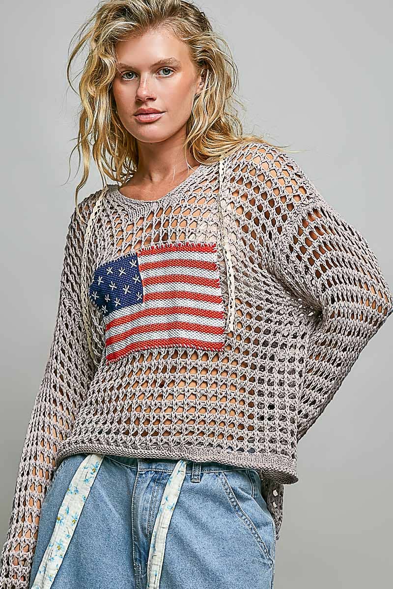 Merica Crochet Knit Sweater