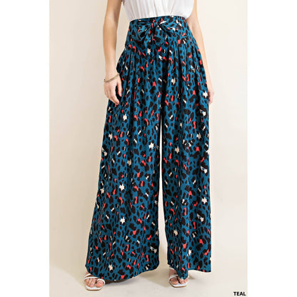 Animal Print Wide Leg Pants TEAL