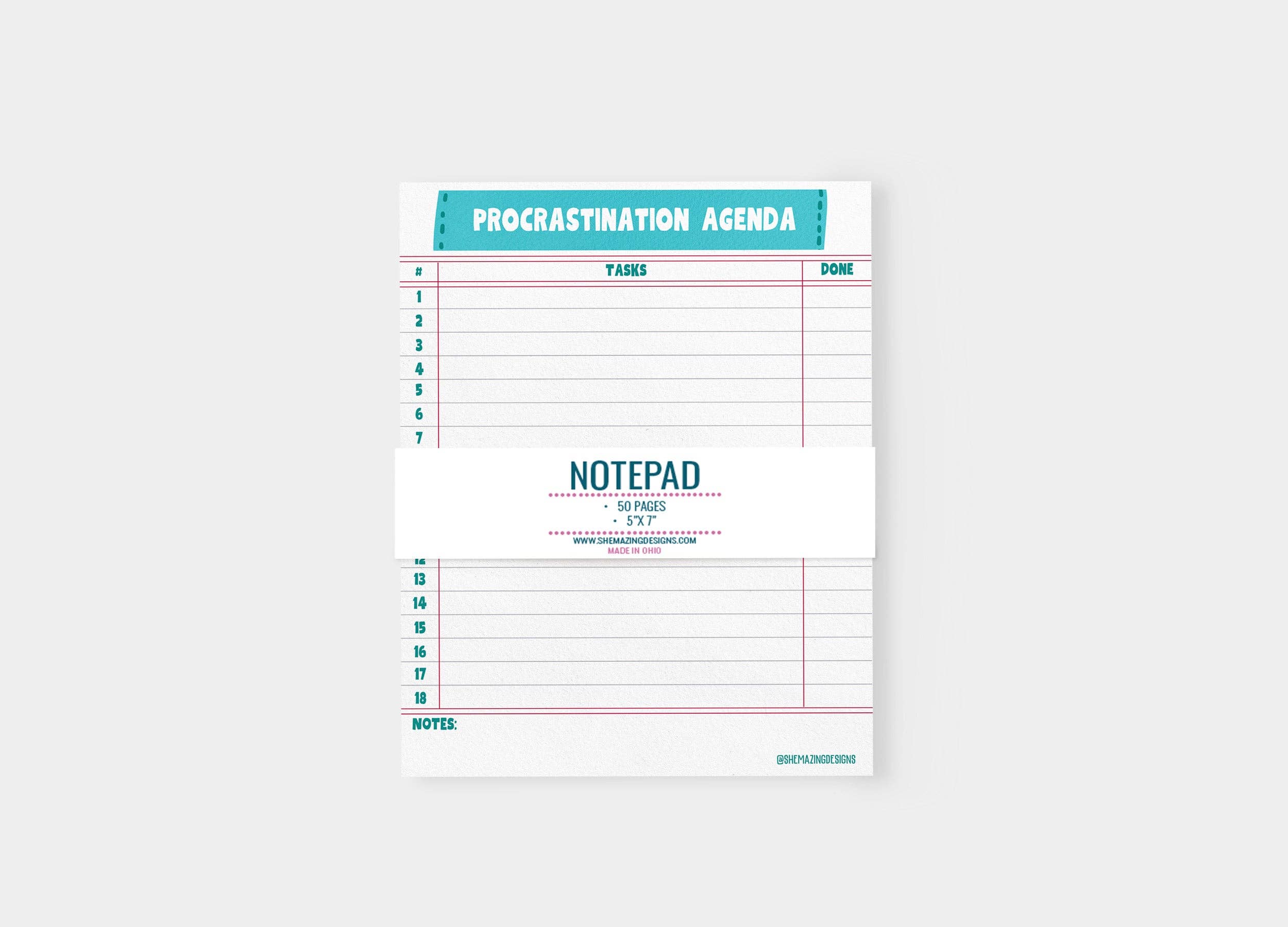 Funny To-Do List Notepad, Procrastination Agenda - 5x7