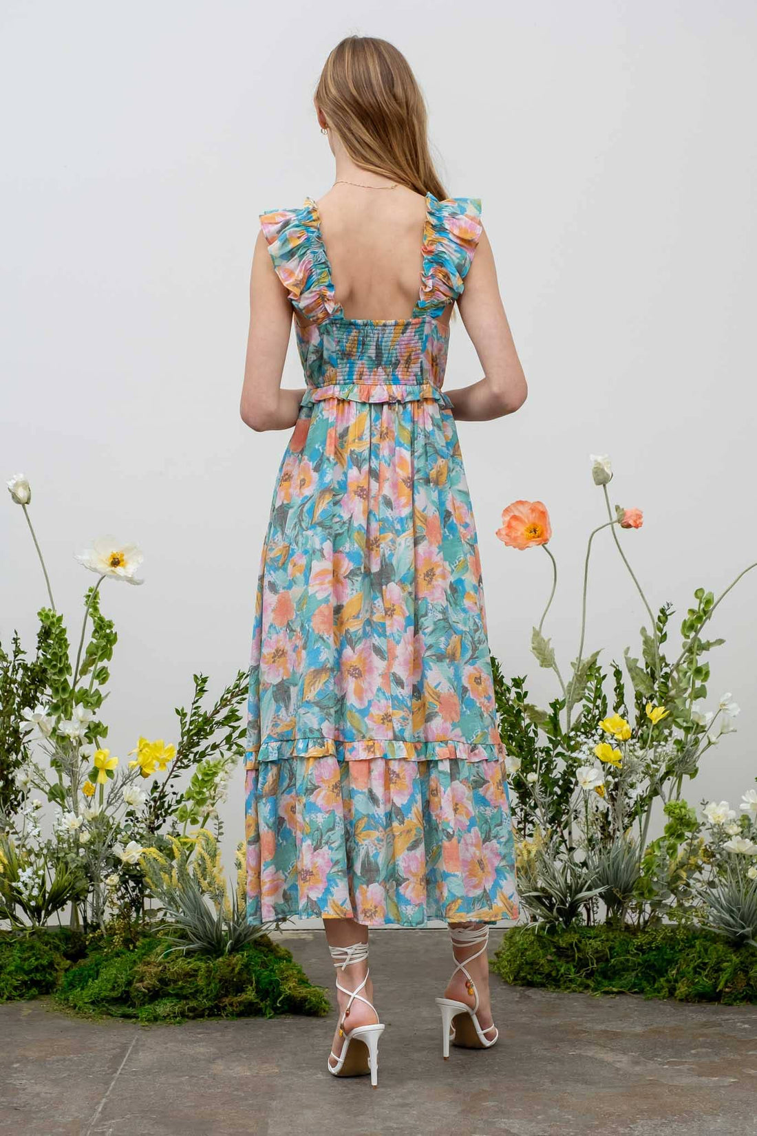 Watercolor Ruffle Midi Dress