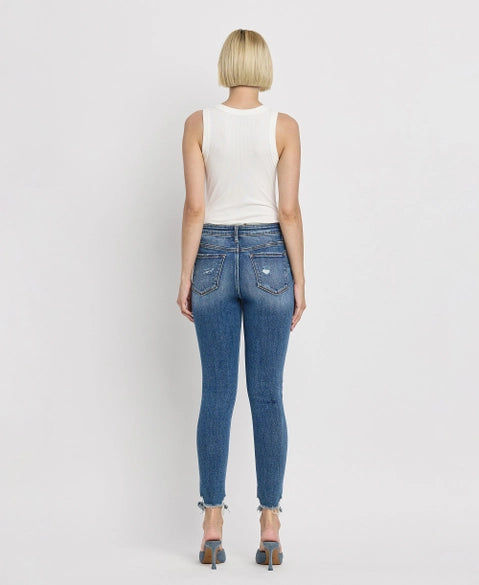 High Rise Distressed Hem Skinny Jeans