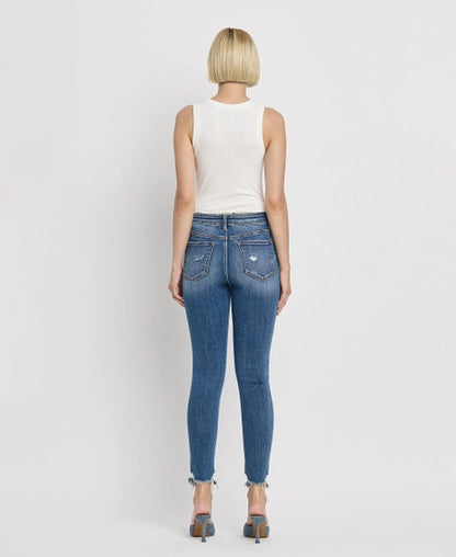 High Rise Distressed Hem Skinny Jeans