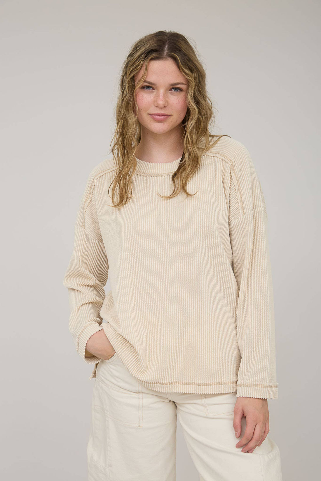 Reba Ribbed Long Sleeve Ivory