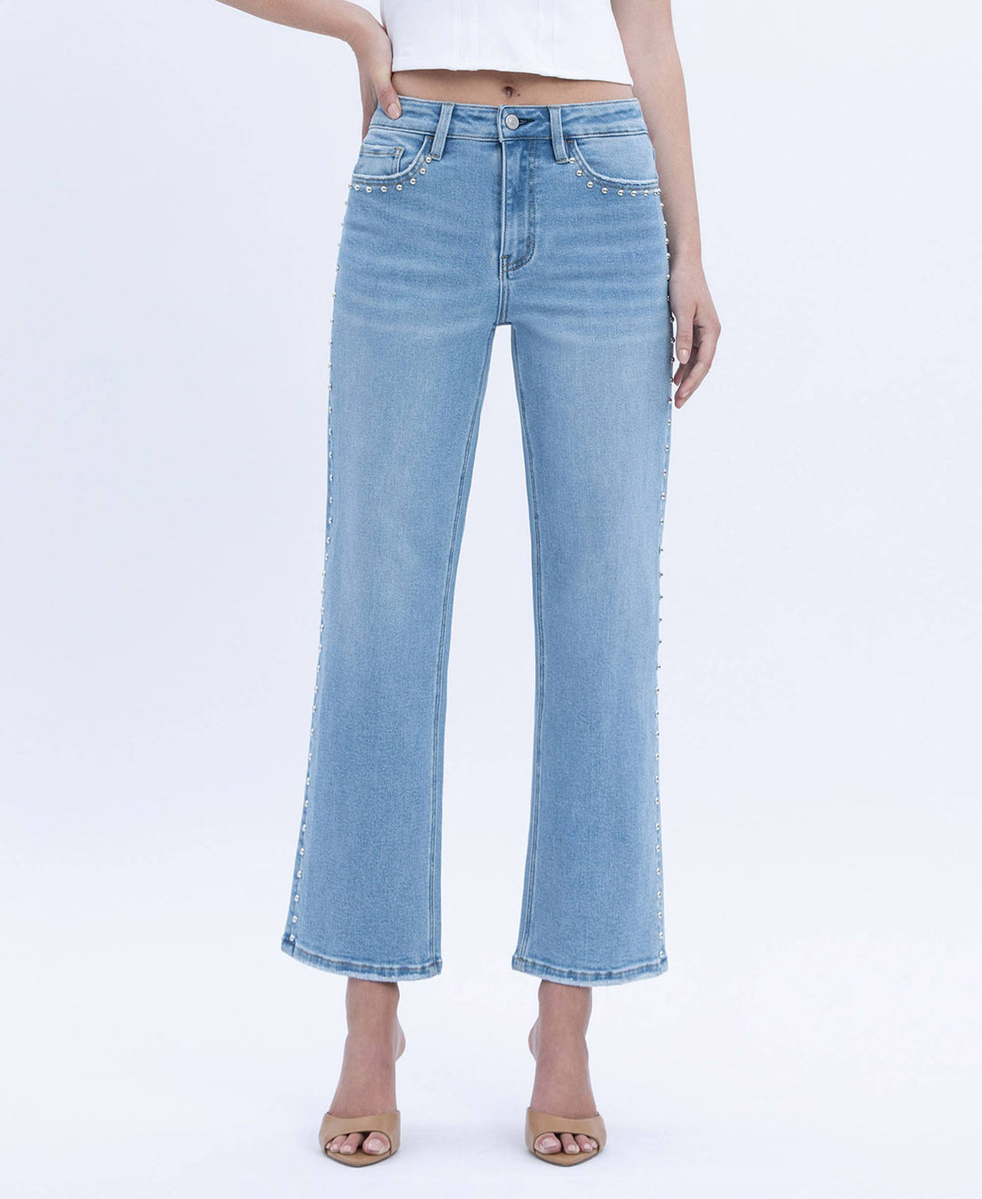 High Rise Stud Ankle Denim