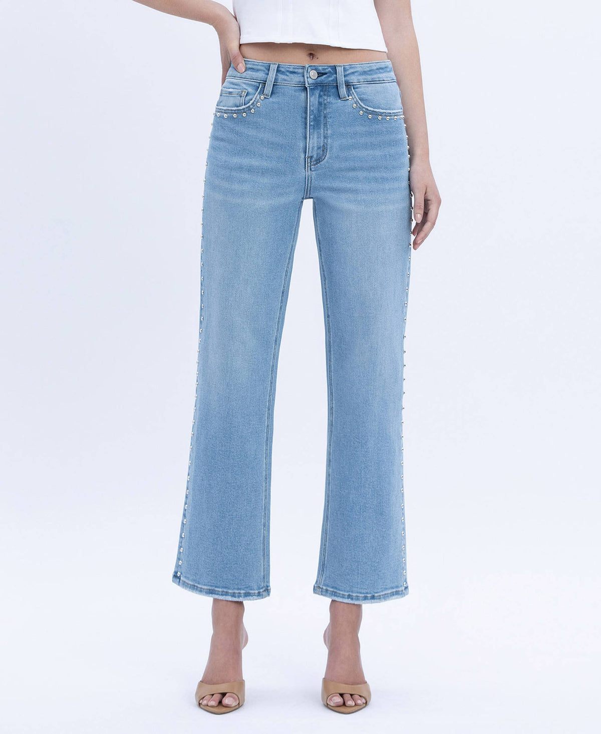 High Rise Stud Ankle Denim