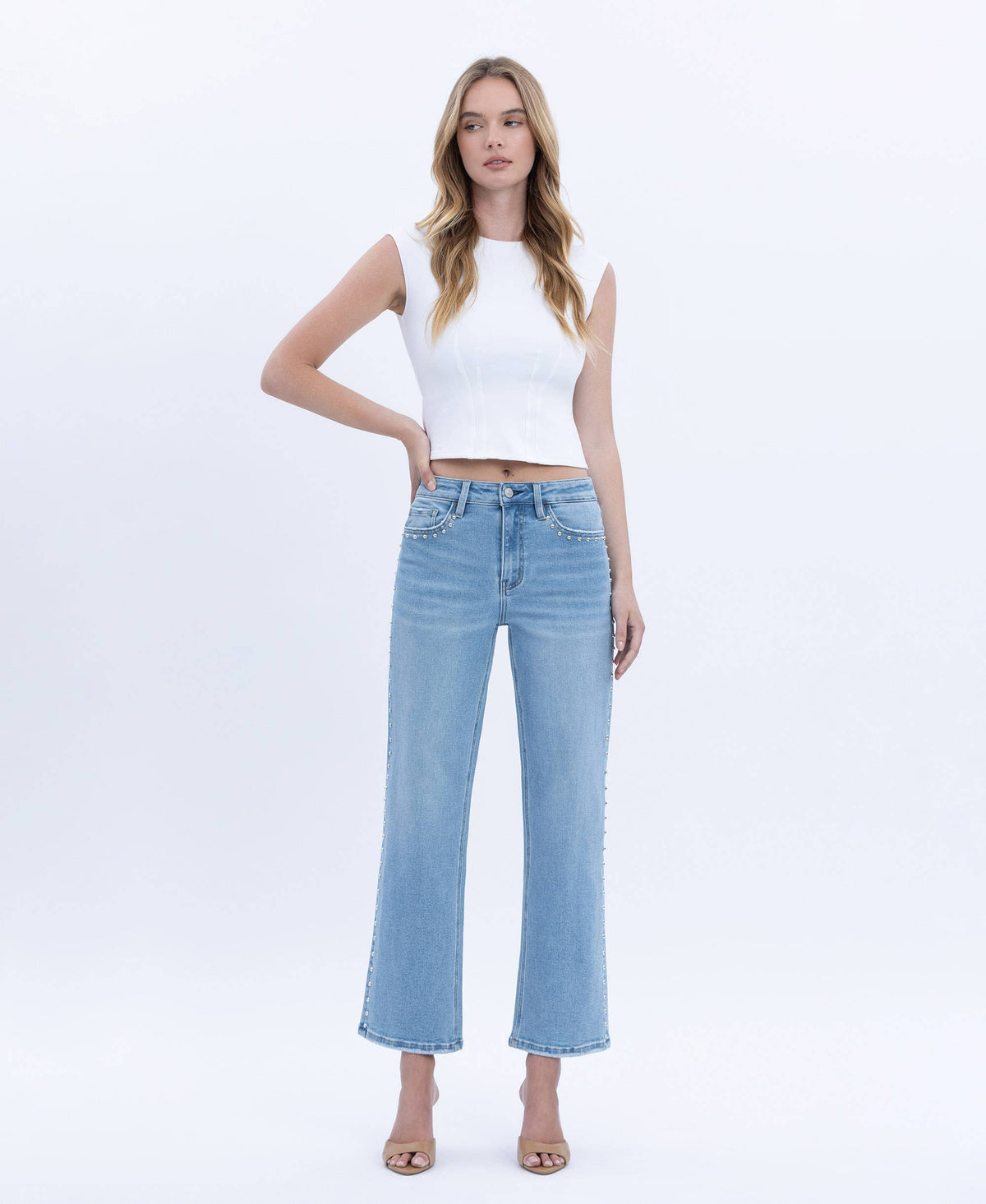 High Rise Stud Ankle Denim