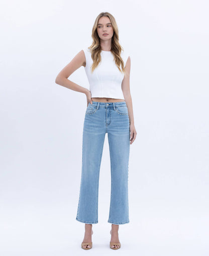 High Rise Stud Ankle Denim