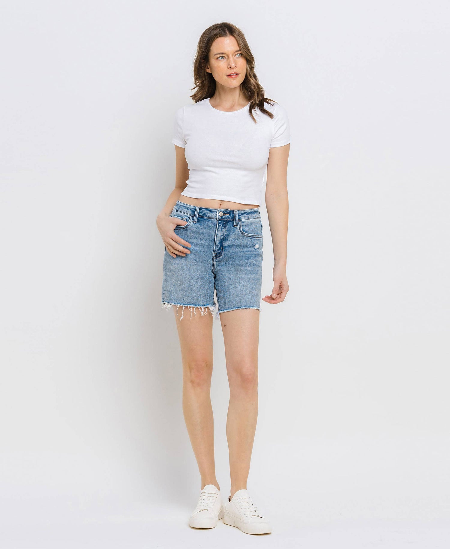 Rachael Raw Hem Midi Shorts