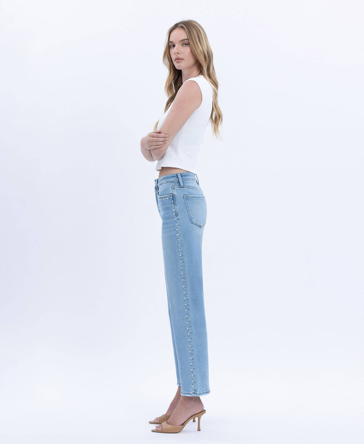 High Rise Stud Ankle Denim