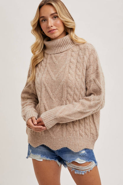 Scallop Hem Turtleneck Sweater