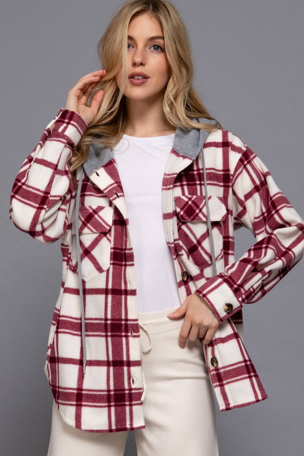 Wine Hooded Fleece Jacket