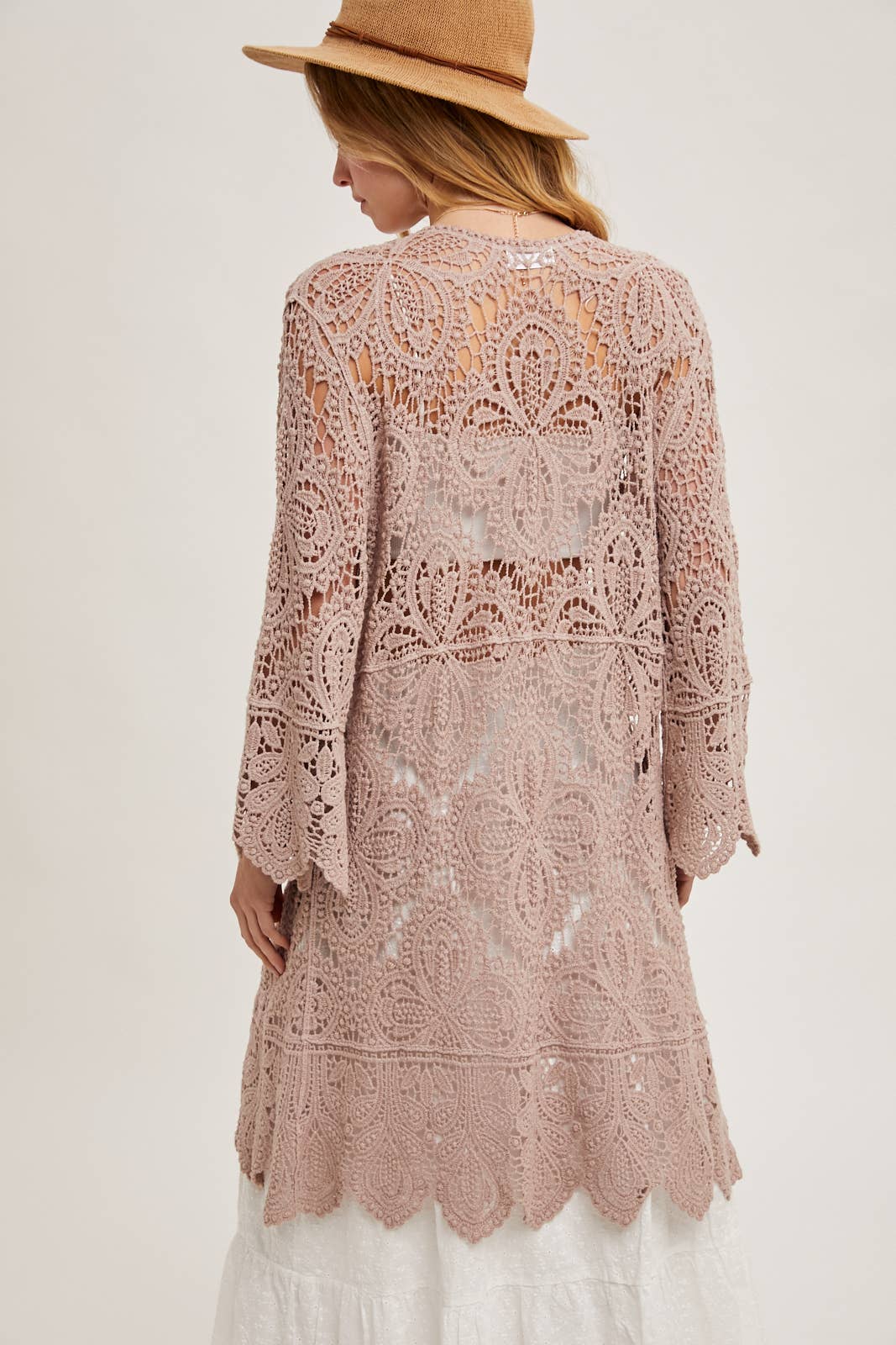 CROCHET OPEN FRONT BELL SLEEVED CARDIGAN