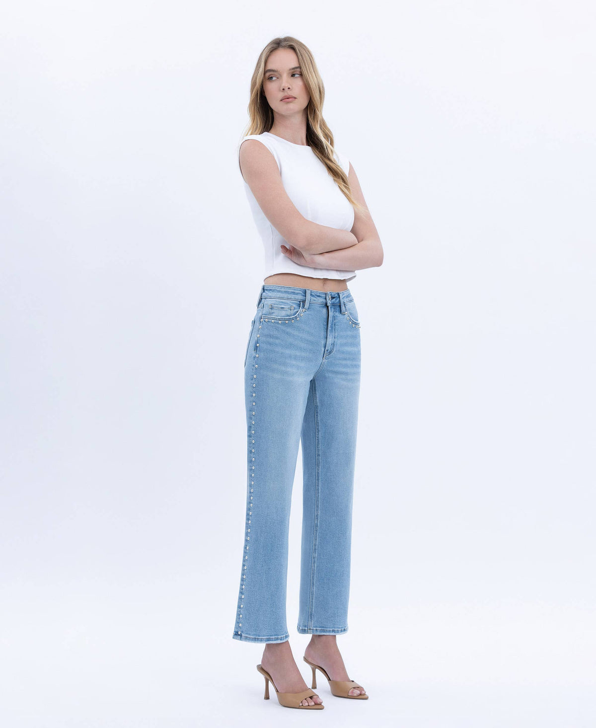 High Rise Stud Ankle Denim