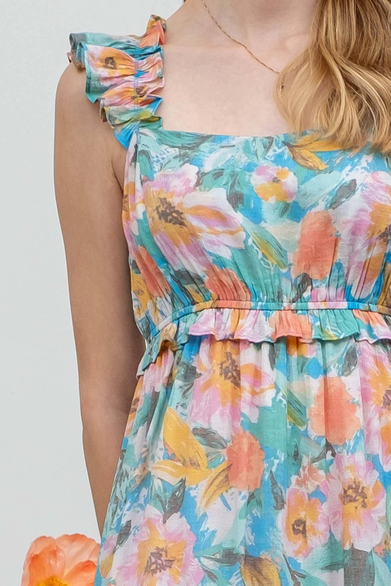 Watercolor Ruffle Midi Dress