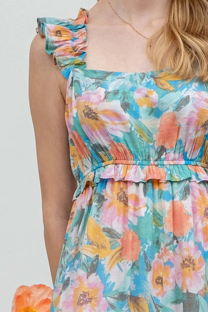 Watercolor Ruffle Midi Dress